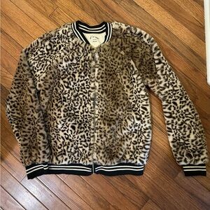 Leopard Print Faux Fur Bomber Jacket